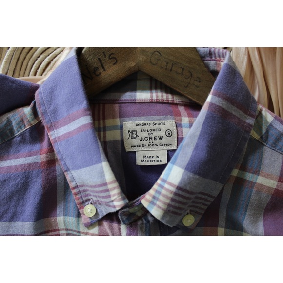 J. Crew Madras Purple Flannel Button Up Preowned Men’s Small - Picture 6 of 6